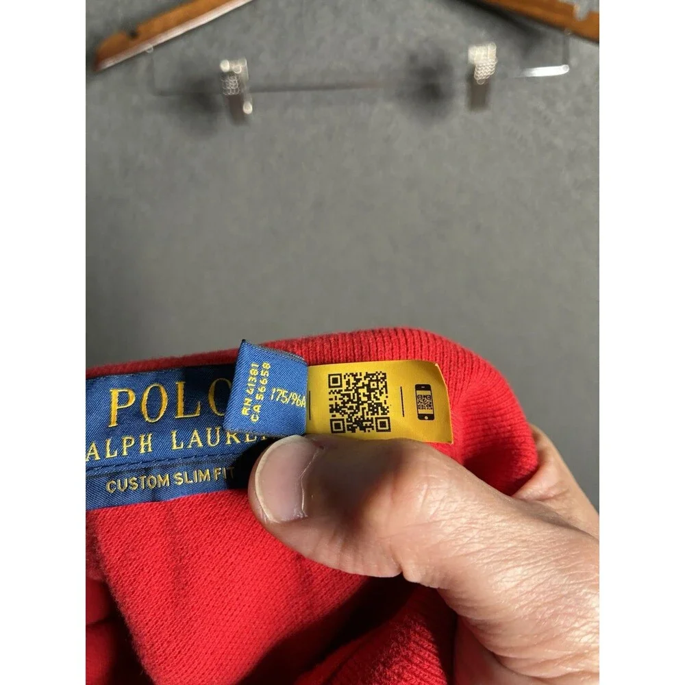 Polo Ralph Lauren Men Custom Slim Fit Polo Shirt Big Pony Logo Medium Red S/S